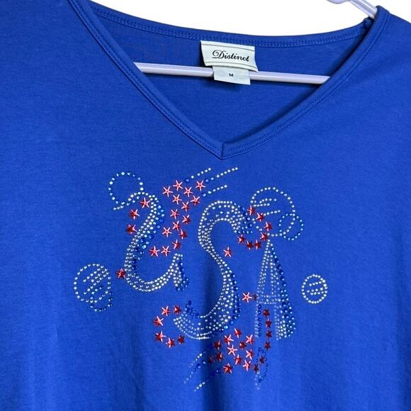 Vintage 90s Distinct Single Stich USA Rhinestone USA 3/4 Sleeve Top Size M D6 - Picture 1 of 6